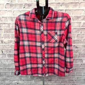 Old Mill Flannel Women's Size XL Western Pink Blue Plaid Long Sleeve Roll Tab